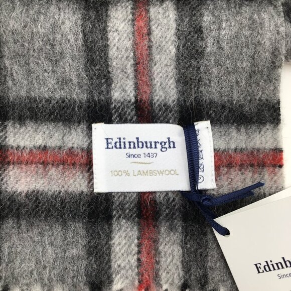 NWT Edinburgh Lambswool Tartan Scarf Thomson Grey Gray 70" Fringed Preppy Plaid - Picture 10 of 10